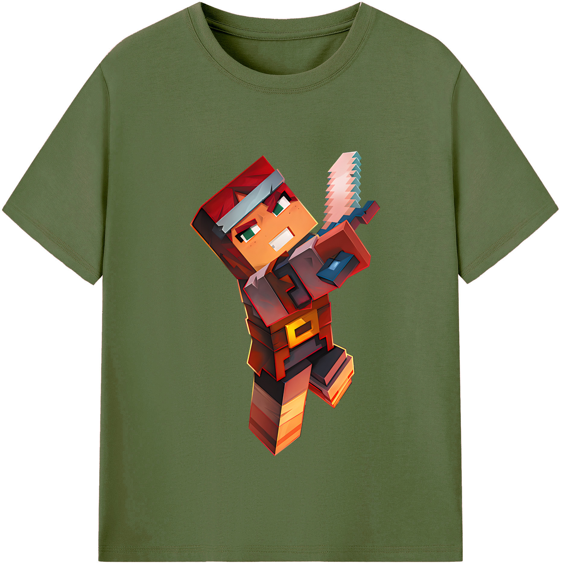（画像用） マインクラフト ブロックの世界 Minecraft MC Block world 綿100％半袖Tシャツ（フロントプリント）